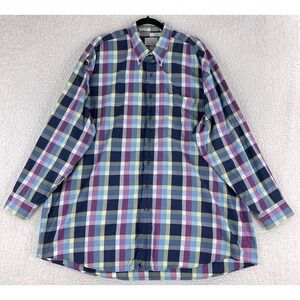 Cutter & Buck Blue Plaid Button-Up Shirt Mens‎ Long Sleeve 100% Cotton Size 2XB